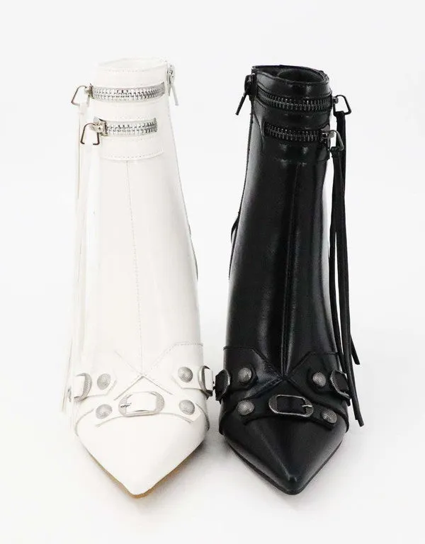 Whtopu Bamboo Metal Studded Zipper Tassel Booties