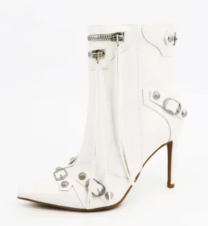 Whtopu Bamboo Metal Studded Zipper Tassel Booties