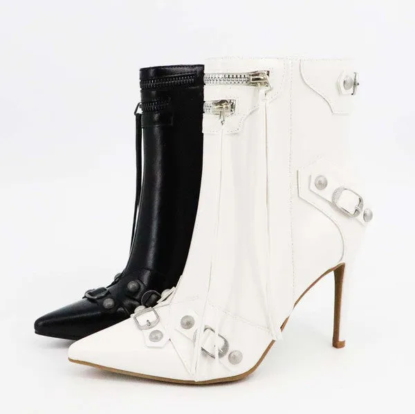 Whtopu Bamboo Metal Studded Zipper Tassel Booties