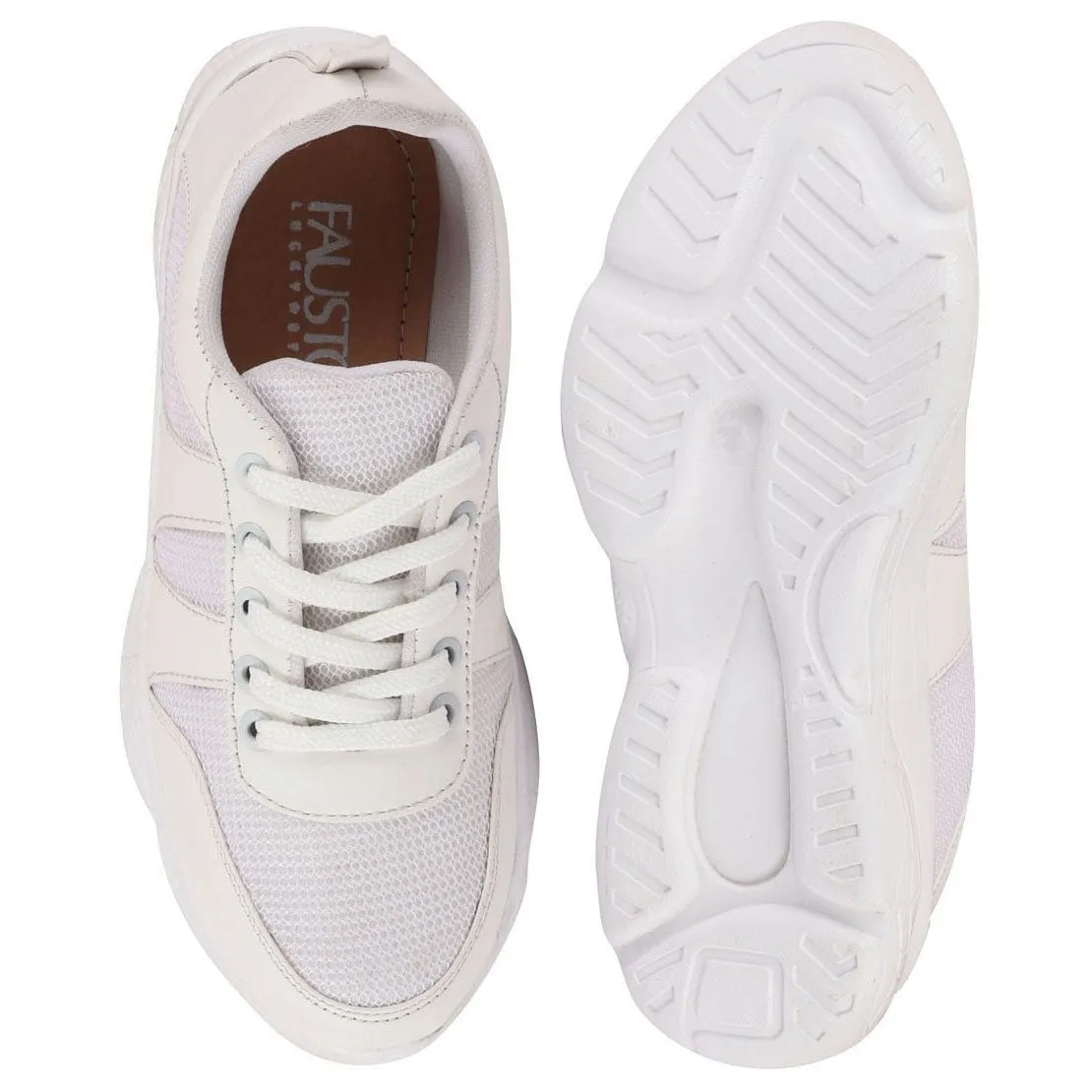 Women White Lace Up Sneakers