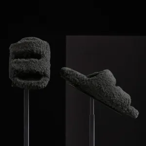 Women's Double Strap Shearling Slide - Black