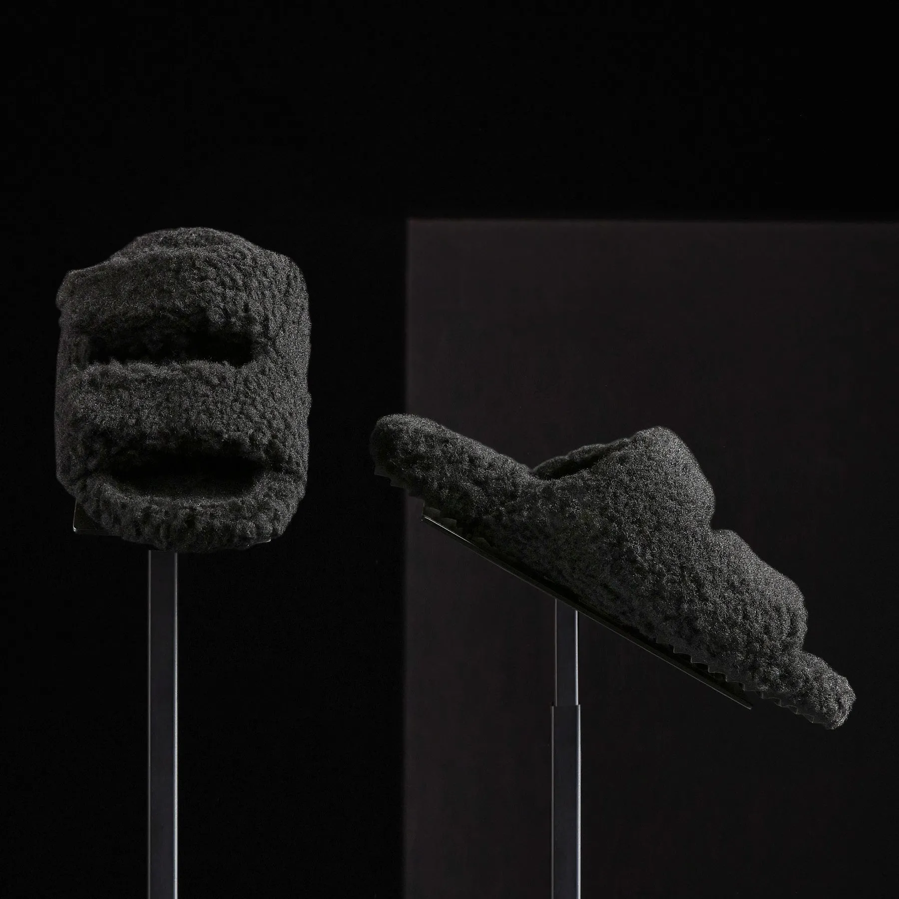 Women's Double Strap Shearling Slide - Black