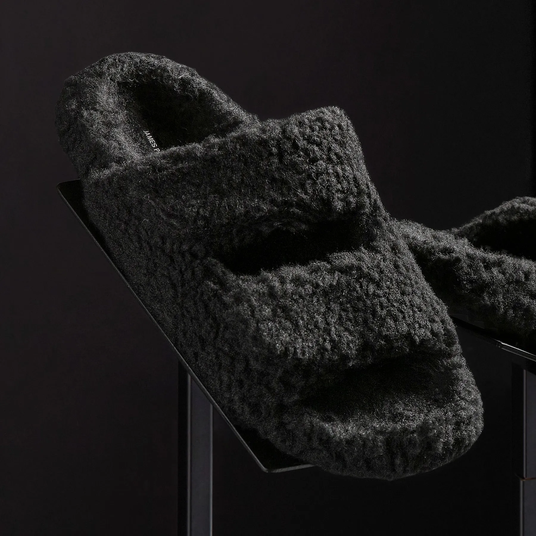 Women's Double Strap Shearling Slide - Black