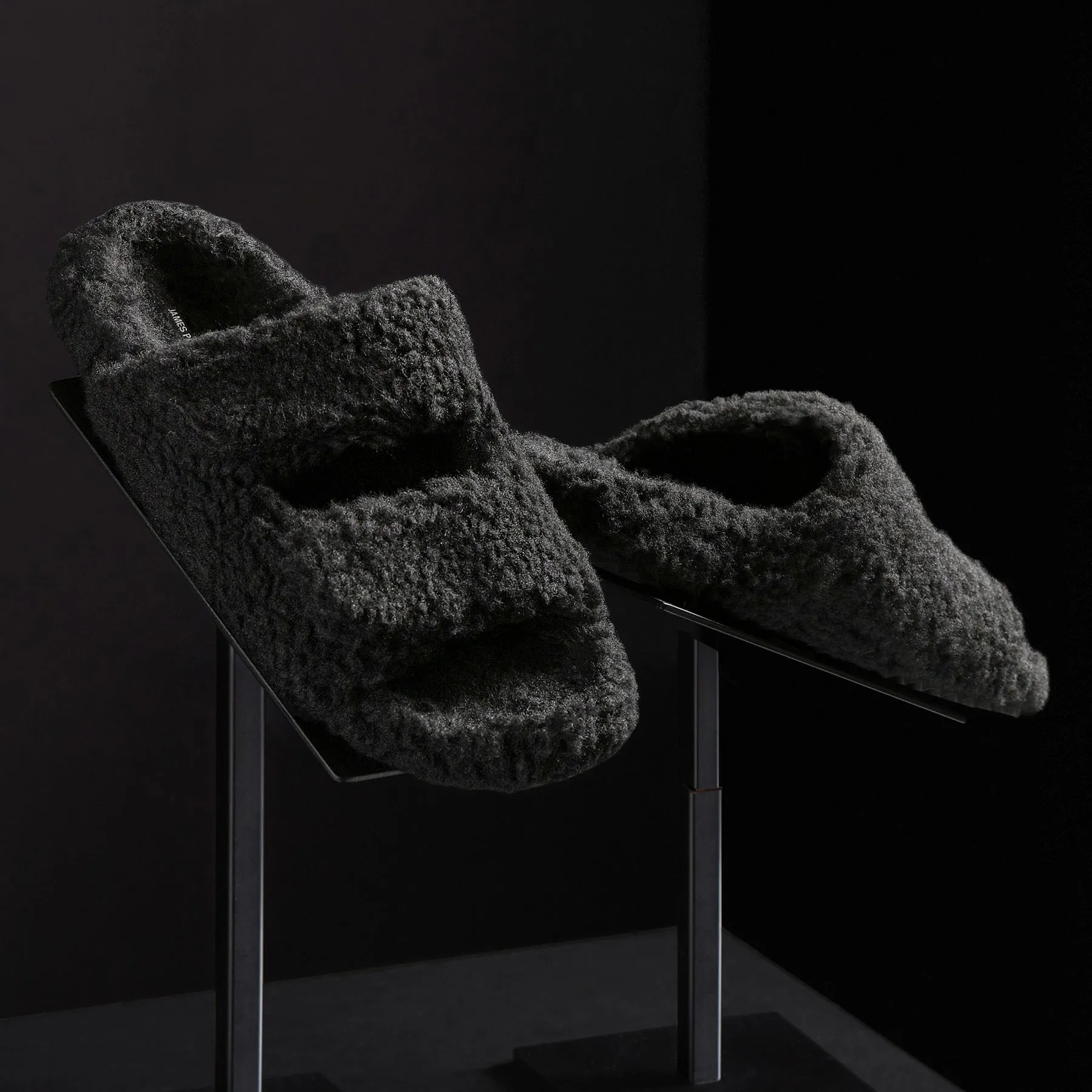 Women's Double Strap Shearling Slide - Black
