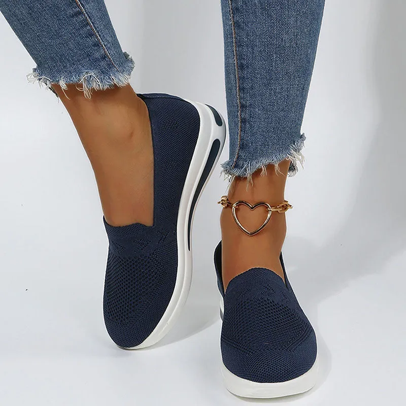 Women's Flyknit Flat Heel Round Toe Comfort Walking Shoes