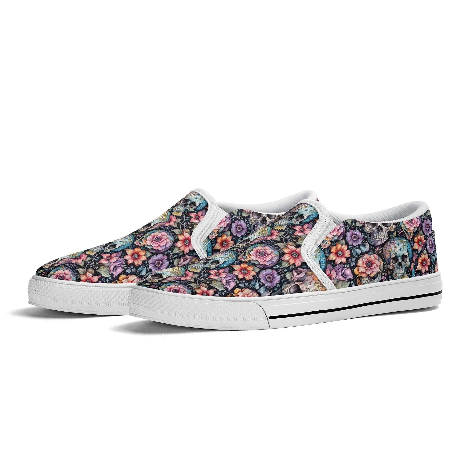 Womens Pastel Floral and Skulls Rubber Slip On Shoes