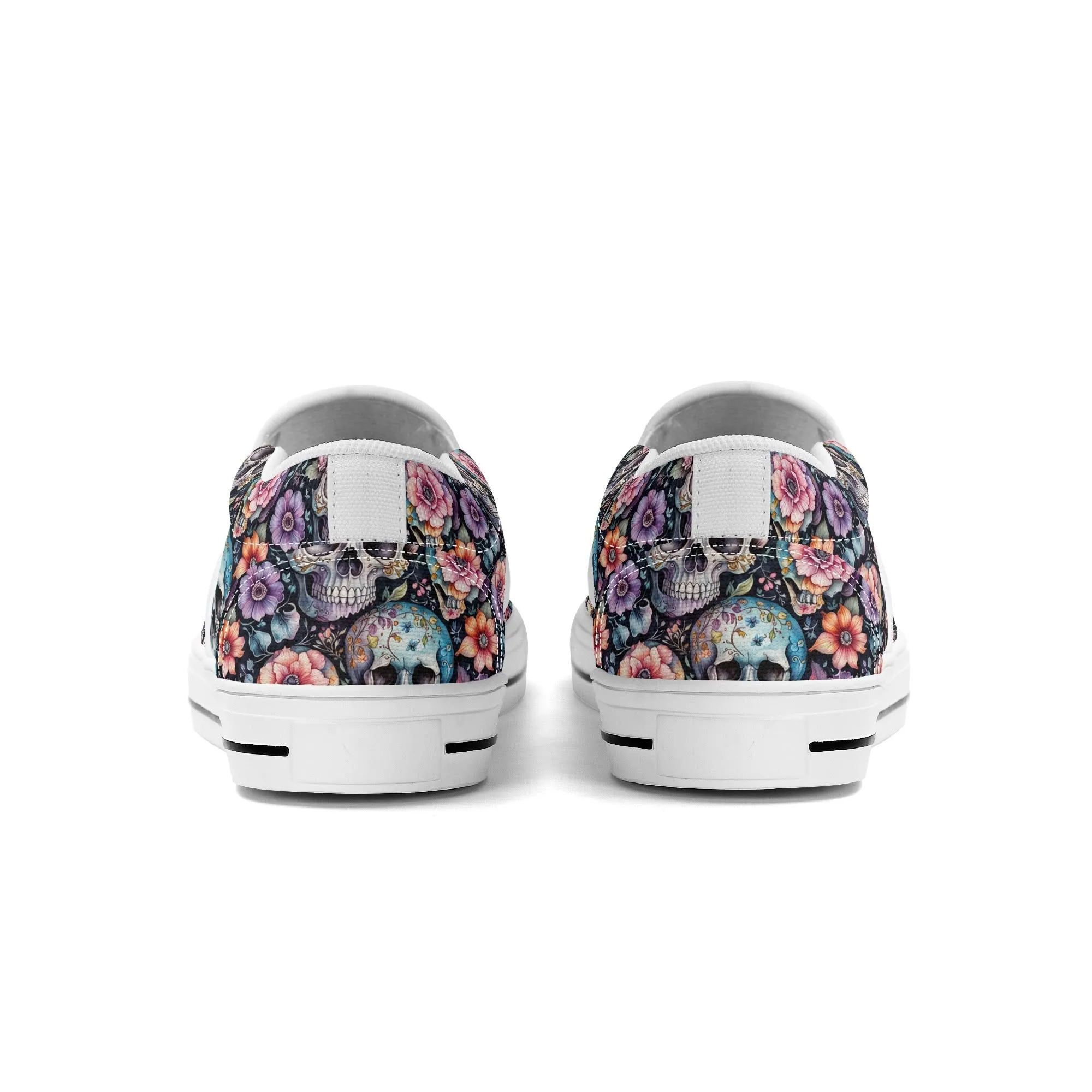 Womens Pastel Floral and Skulls Rubber Slip On Shoes