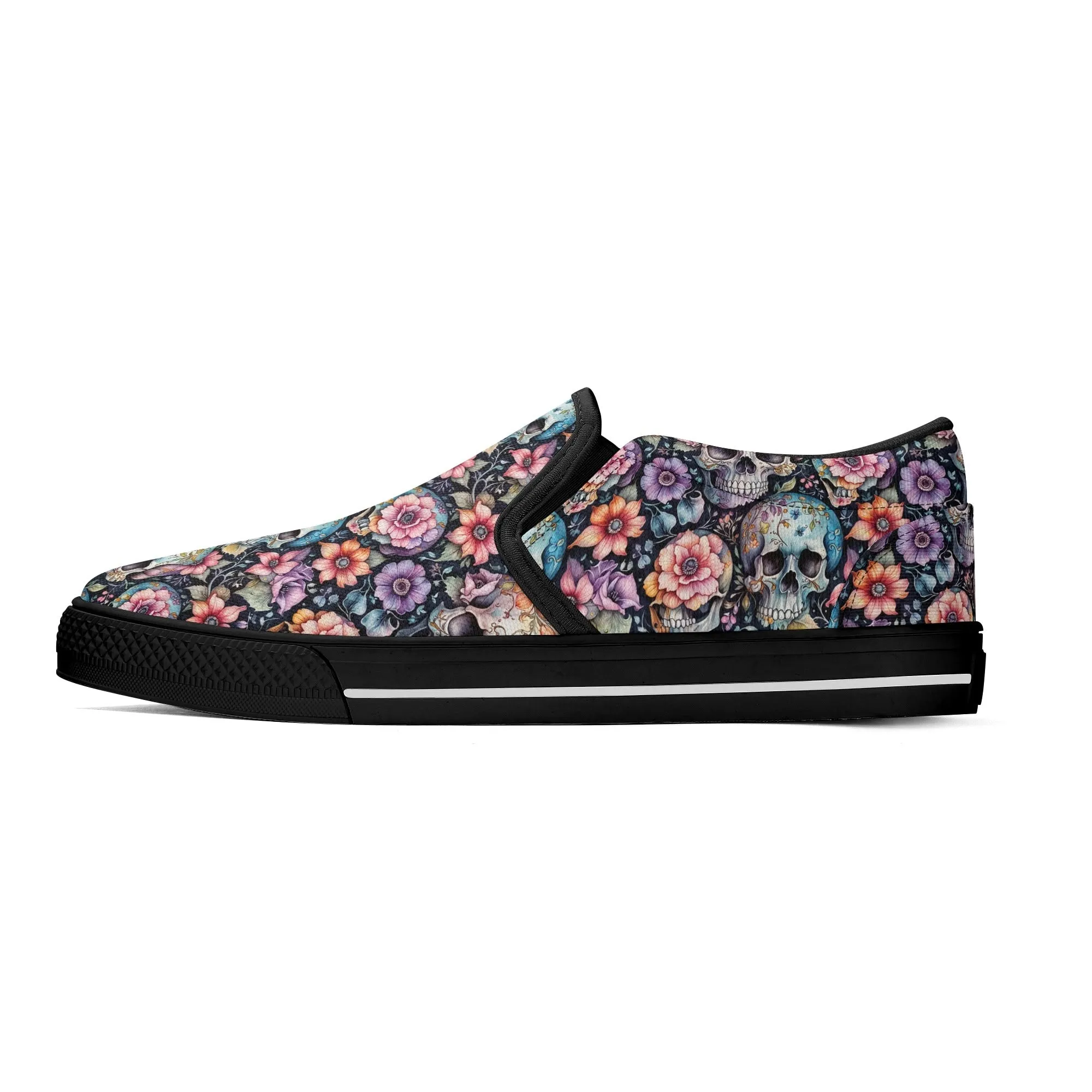 Womens Pastel Floral and Skulls Rubber Slip On Shoes
