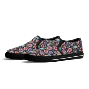 Womens Pastel Floral and Skulls Rubber Slip On Shoes