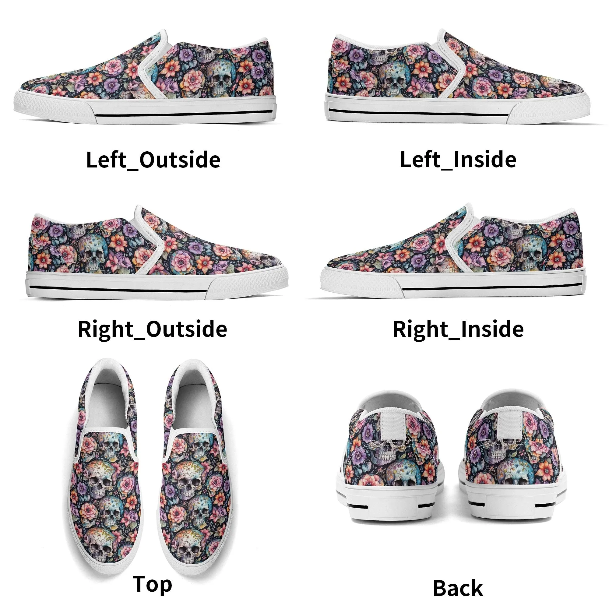 Womens Pastel Floral and Skulls Rubber Slip On Shoes