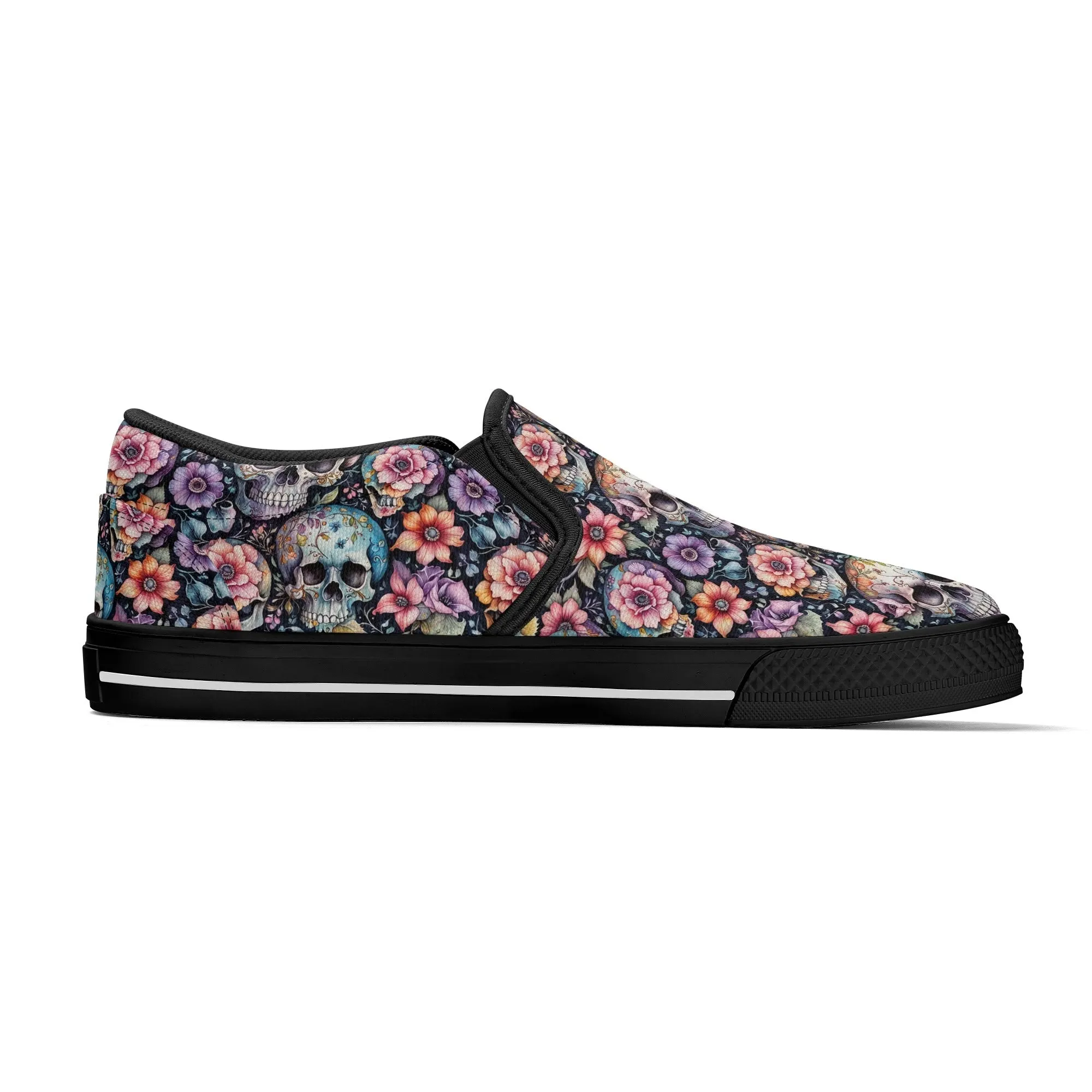 Womens Pastel Floral and Skulls Rubber Slip On Shoes