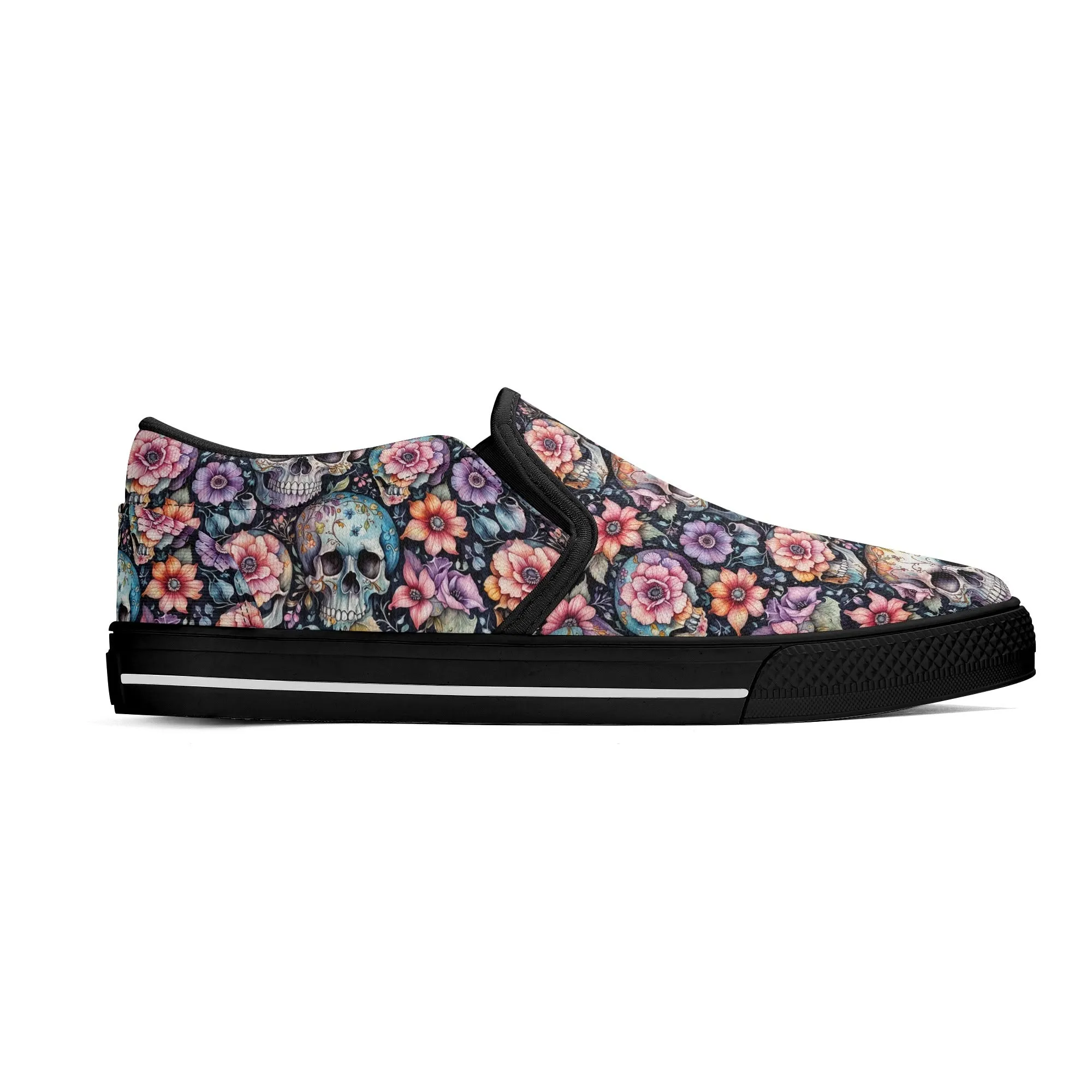 Womens Pastel Floral and Skulls Rubber Slip On Shoes