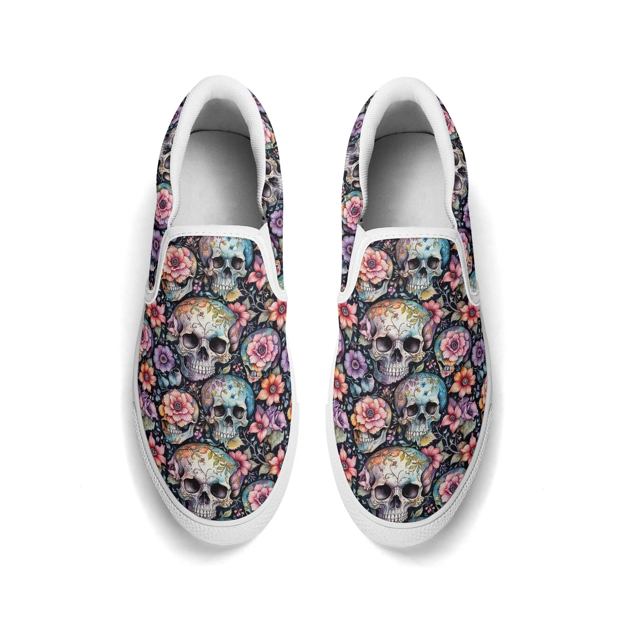 Womens Pastel Floral and Skulls Rubber Slip On Shoes