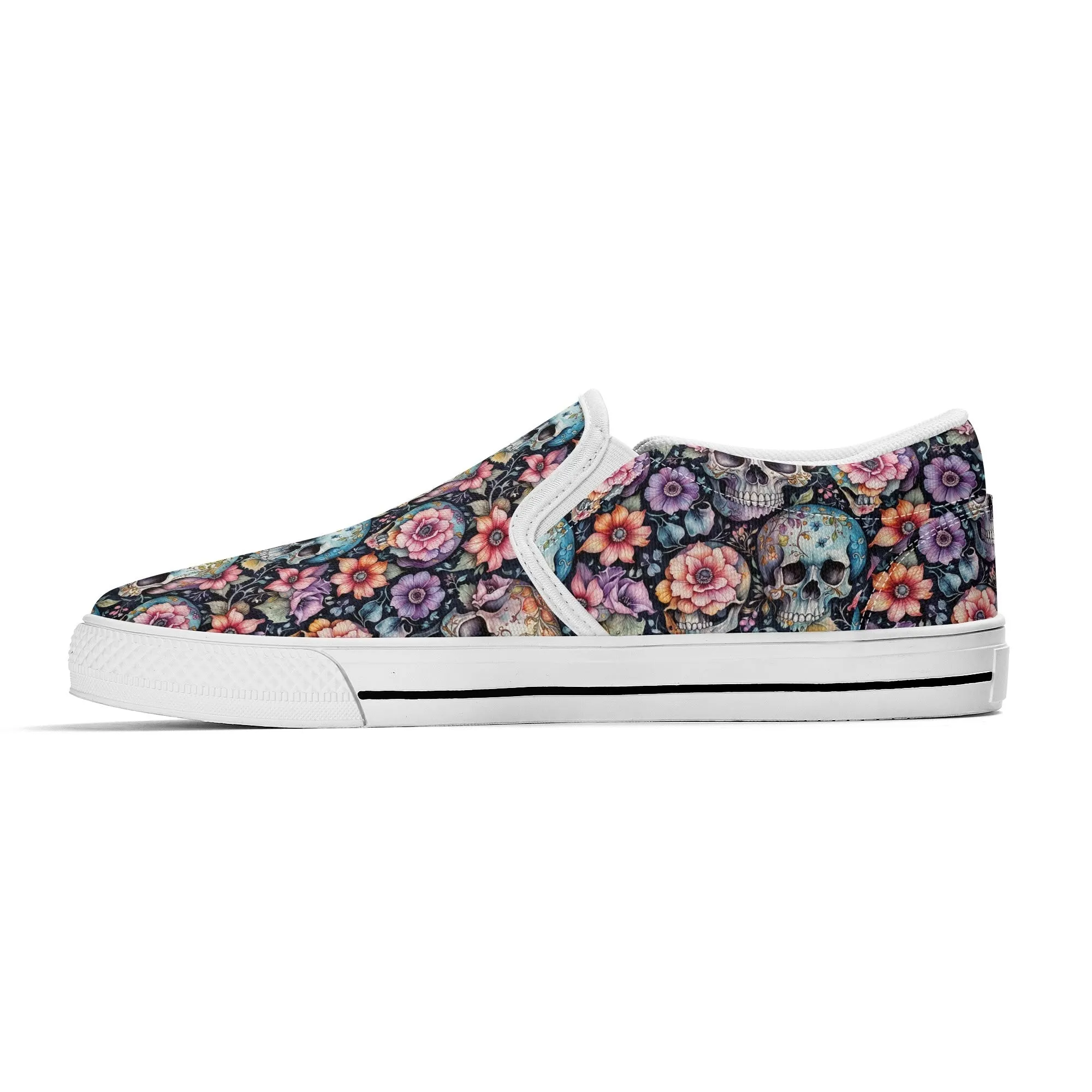 Womens Pastel Floral and Skulls Rubber Slip On Shoes