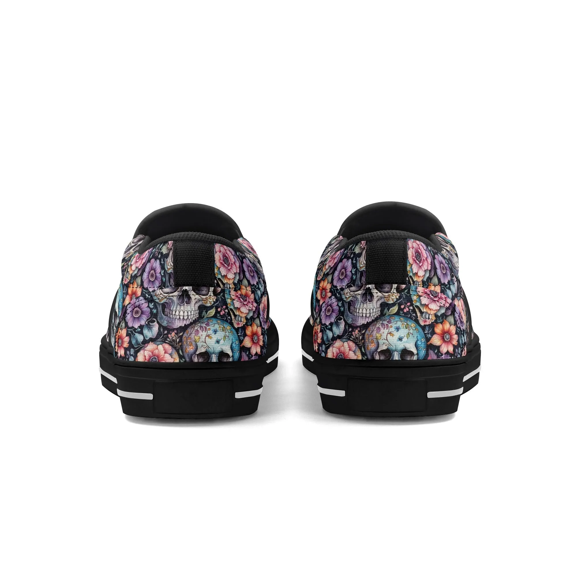Womens Pastel Floral and Skulls Rubber Slip On Shoes