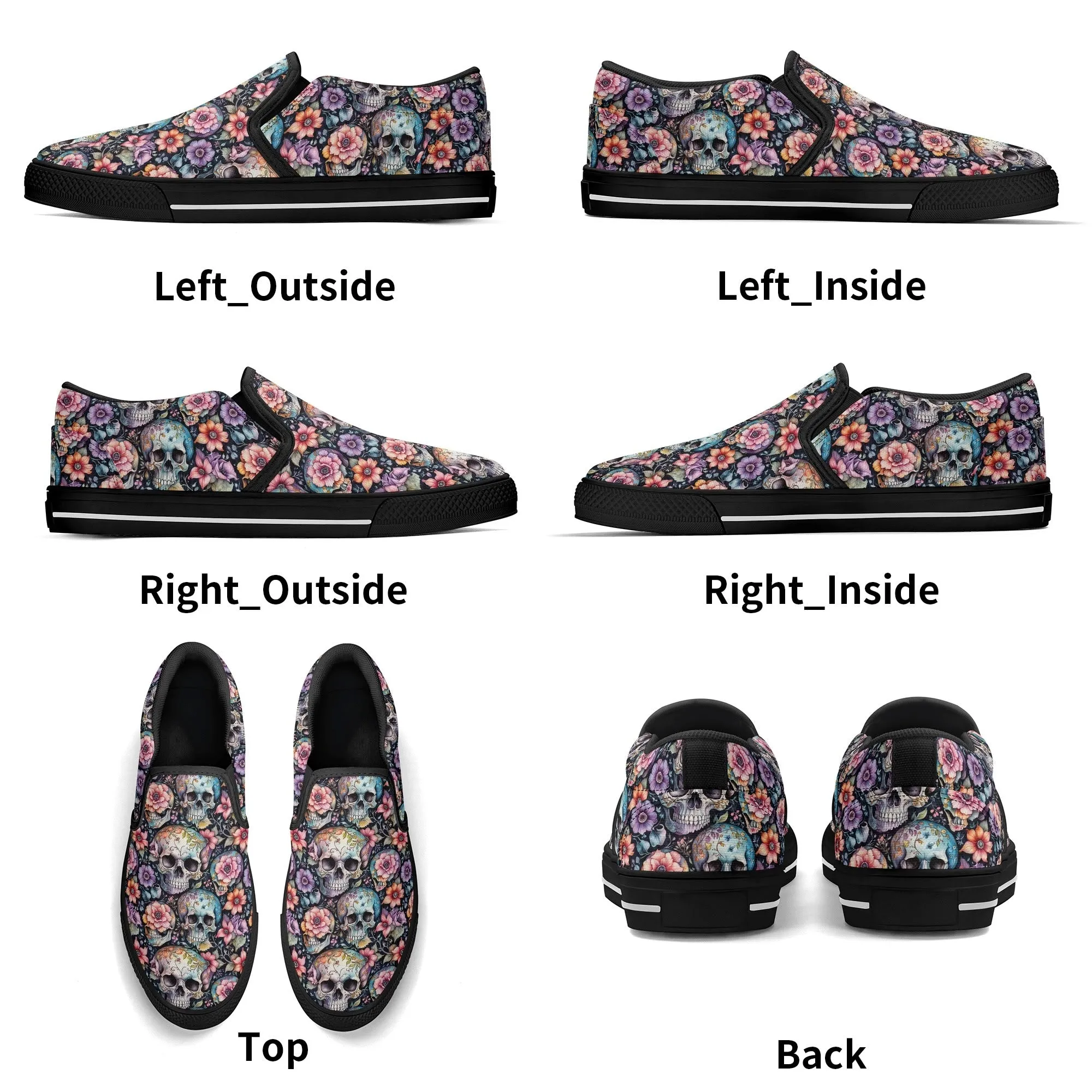 Womens Pastel Floral and Skulls Rubber Slip On Shoes
