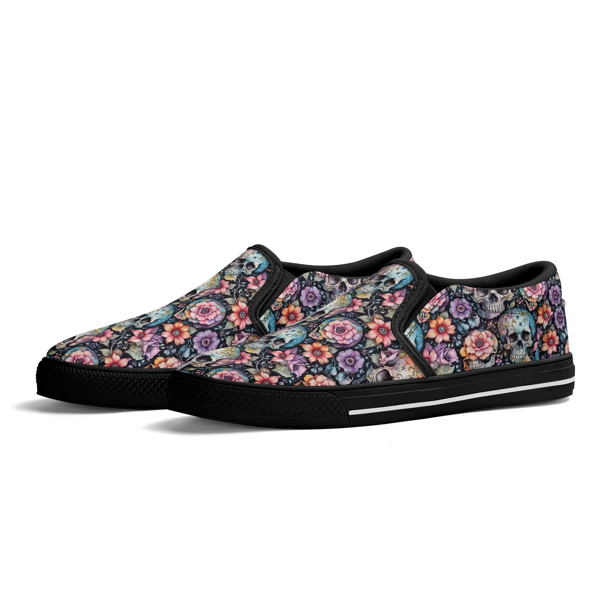 Womens Pastel Floral and Skulls Rubber Slip On Shoes