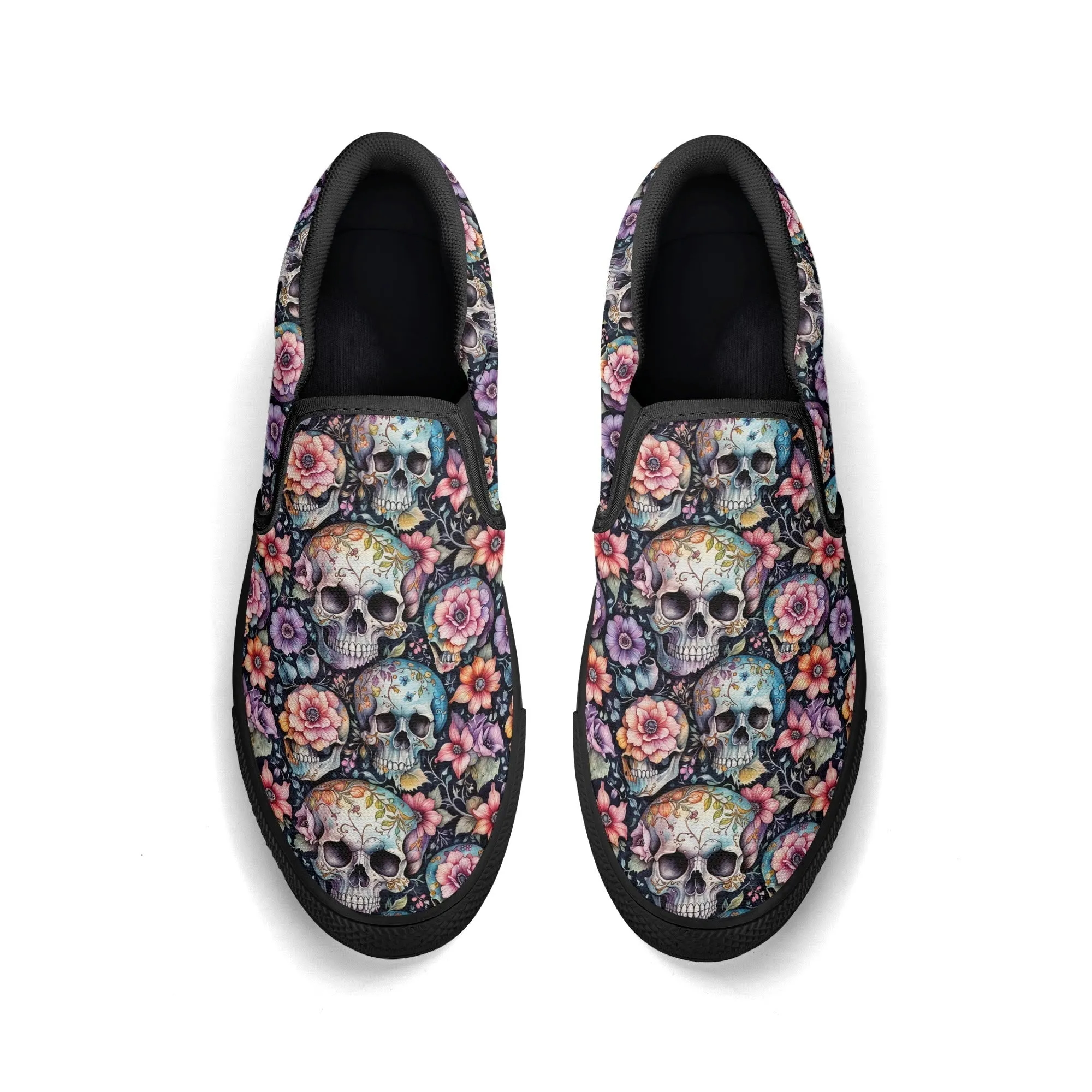 Womens Pastel Floral and Skulls Rubber Slip On Shoes