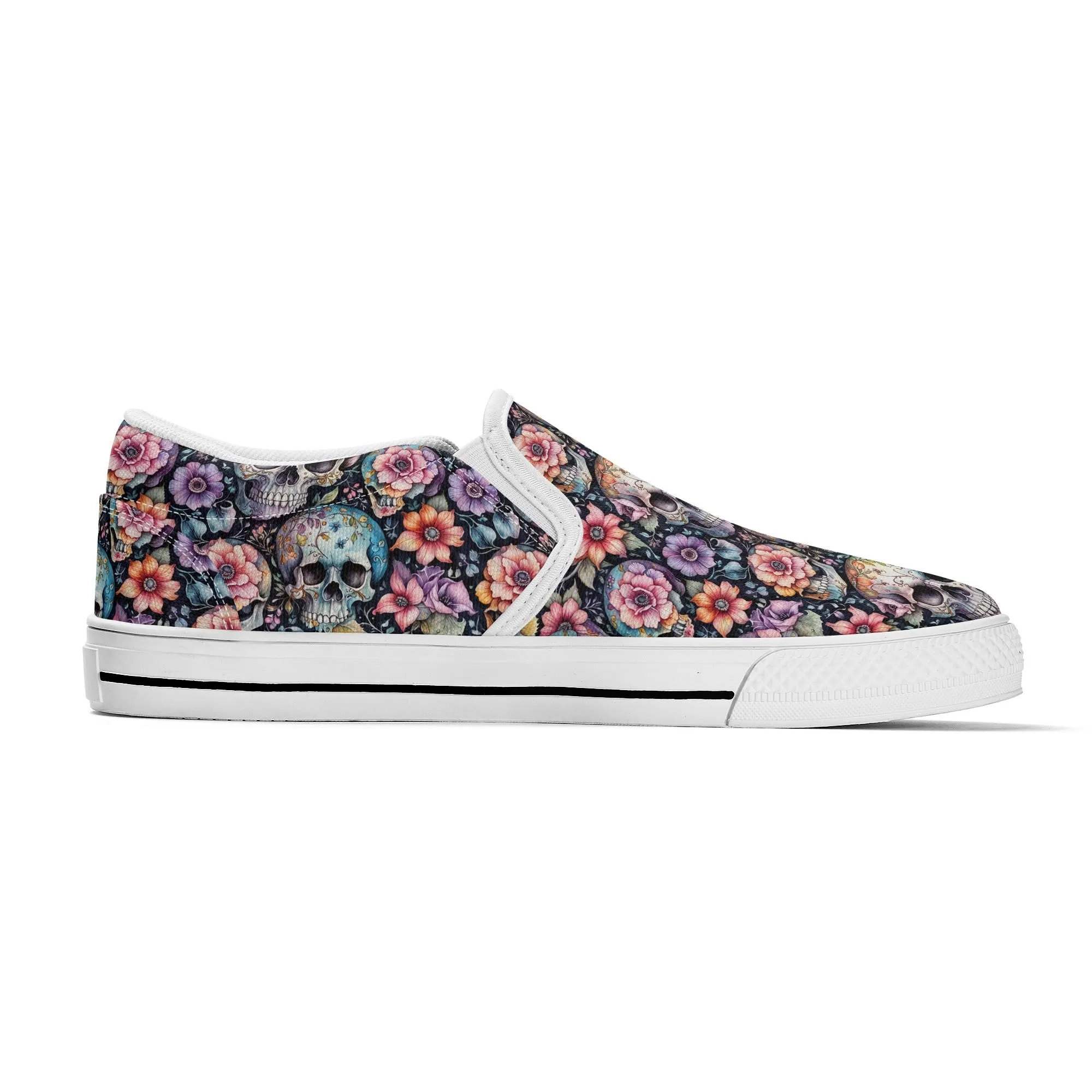 Womens Pastel Floral and Skulls Rubber Slip On Shoes