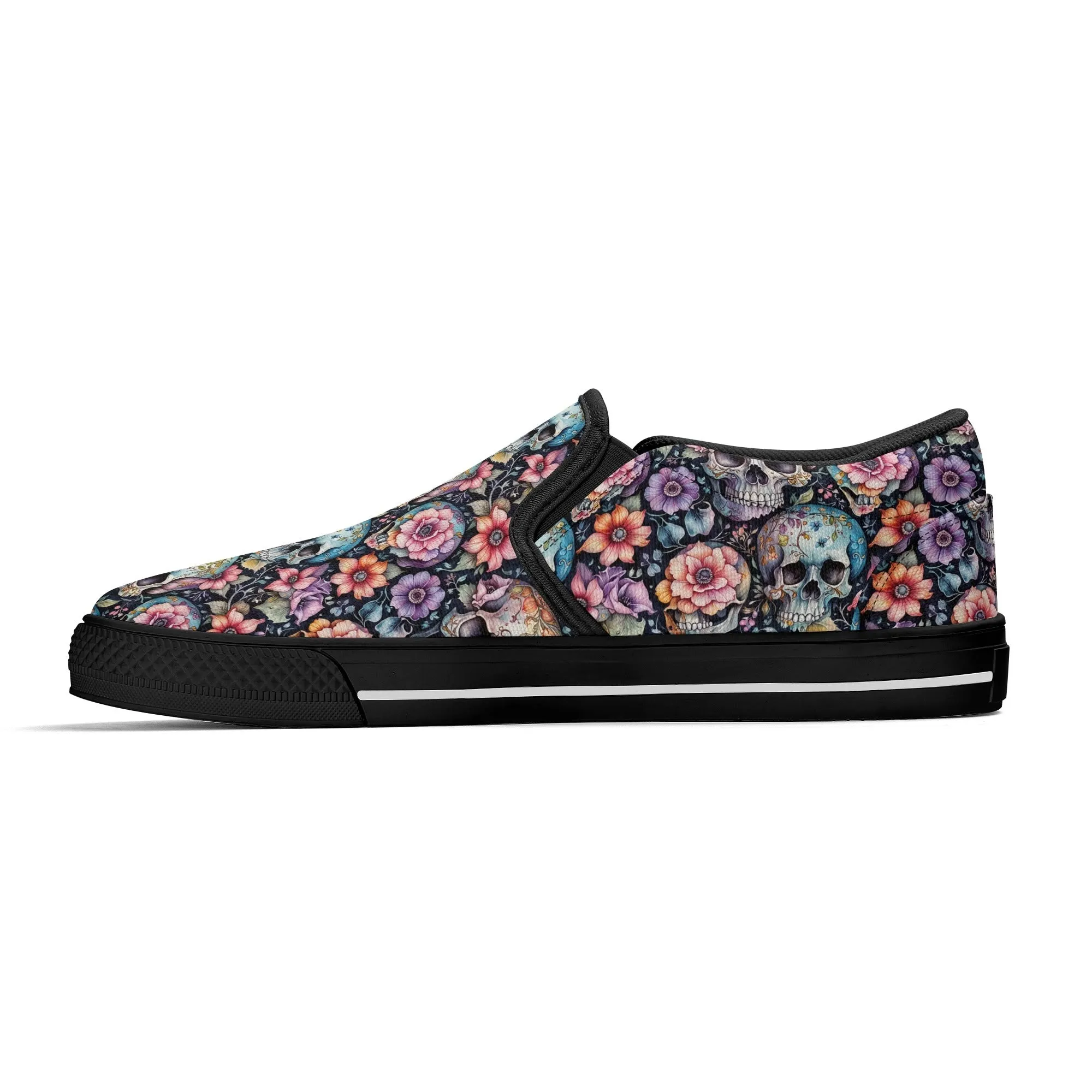 Womens Pastel Floral and Skulls Rubber Slip On Shoes
