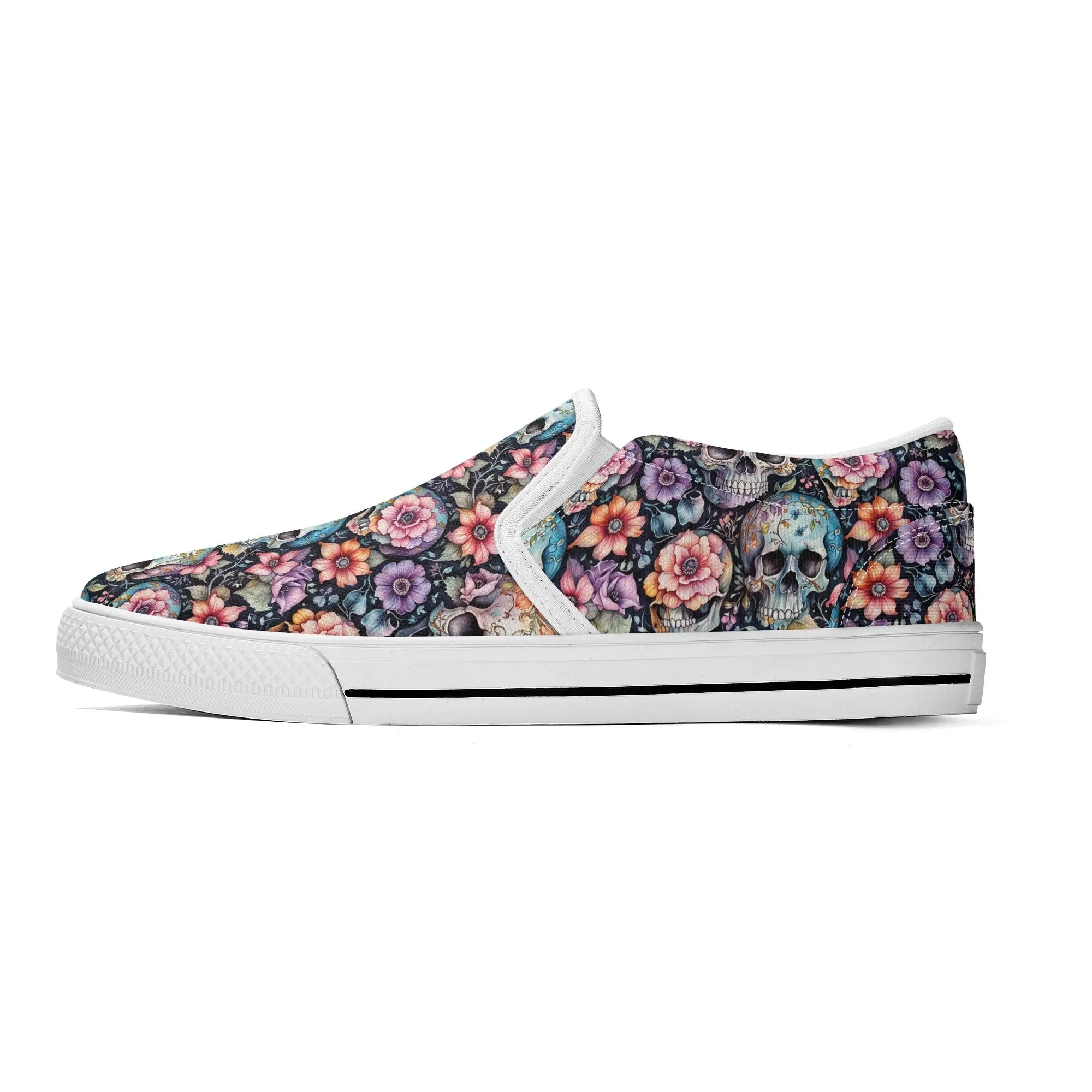 Womens Pastel Floral and Skulls Rubber Slip On Shoes