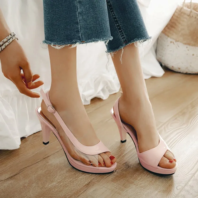 Women's Peep Toe Transparent Pvc High Heel Platform Sandals